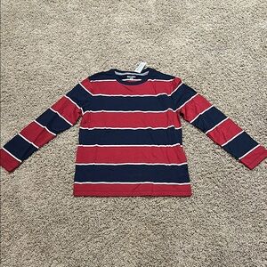 NWT Old Navy Striped Kids Long Sleeve Shirt - Red and Blue sz L (10-12)